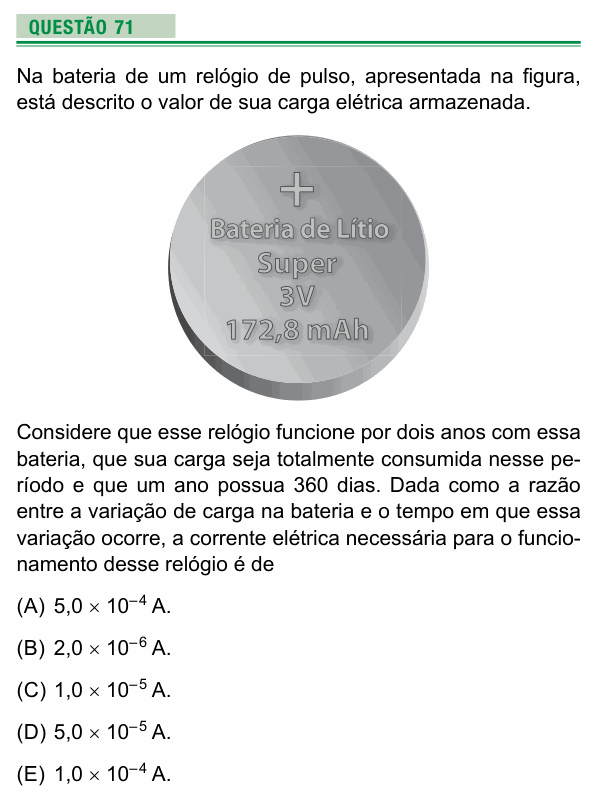 Enunciado da questão 71 de Física do UEA 2024