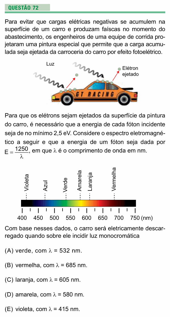 Enunciado da questão 72 de Física do UEA 2024