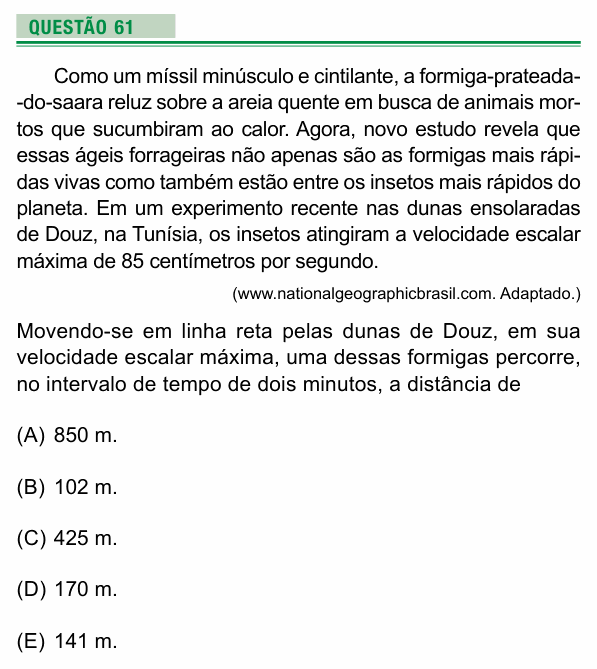 Enunciado da questão 61 de Física do UEA 2025