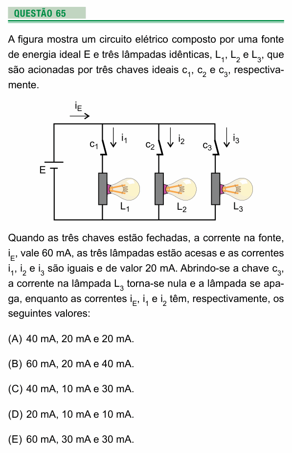 Enunciado da questão 65 de Física do UEA 2025