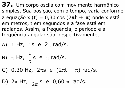 Enunciado da questão 37 de Física do UECE 2012.1