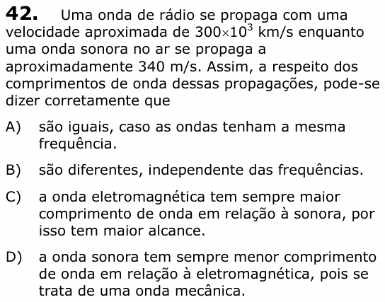 Enunciado da questão 42 de Física do UECE 2013.1