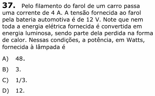 Enunciado da questão 37 de Física do UECE 2014.1