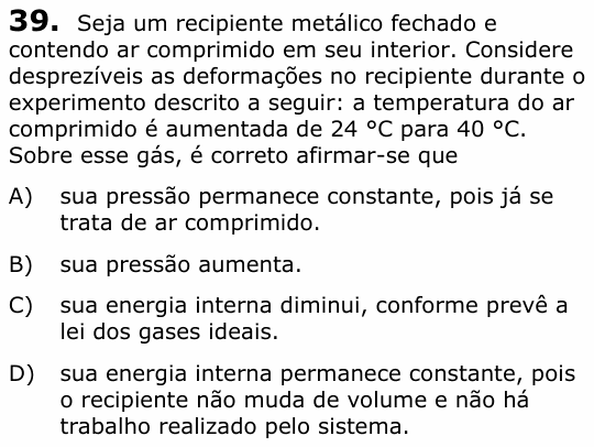 Enunciado da questão 39 de Física do UECE 2014.1