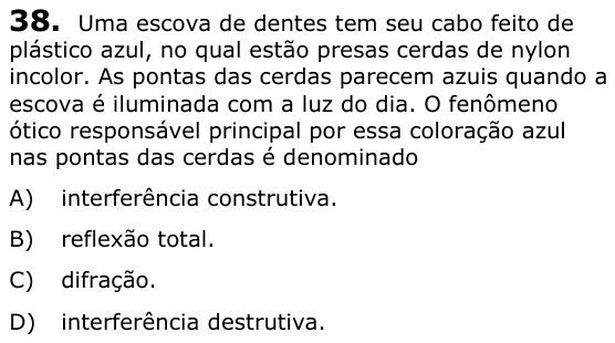 Enunciado da questão 38 de Física do UECE 2016.1