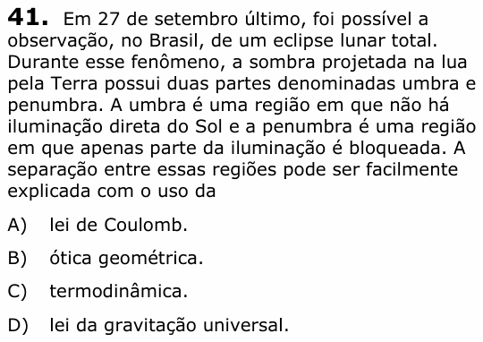 Enunciado da questão 41 de Física do UECE 2016.1