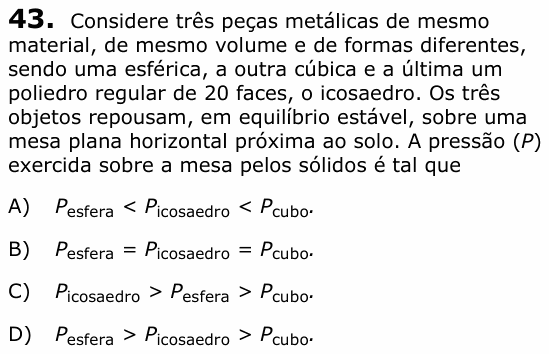 Enunciado da questão 43 de Física do UECE 2017.1