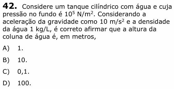 Enunciado da questão 42 de Física do UECE 2018.1