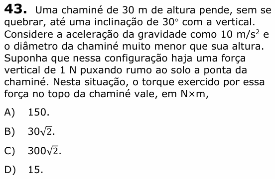 Enunciado da questão 43 de Física do UECE 2018.1