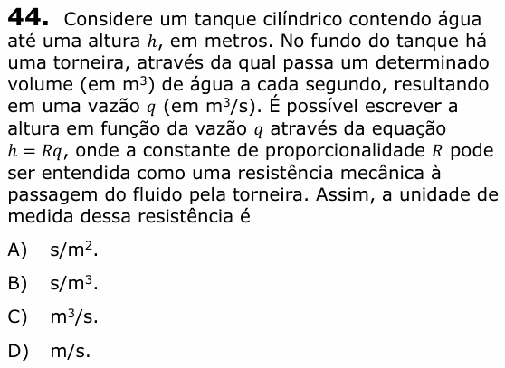 Enunciado da questão 44 de Física do UECE 2018.1