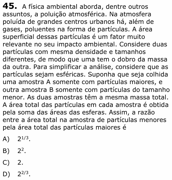 Enunciado da questão 45 de Física do UECE 2018.1
