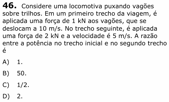 Enunciado da questão 46 de Física do UECE 2018.1