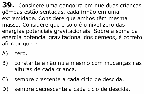 Enunciado da questão 39 de Física do UECE 2019.1
