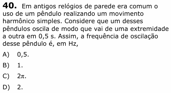 Enunciado da questão 40 de Física do UECE 2019.1