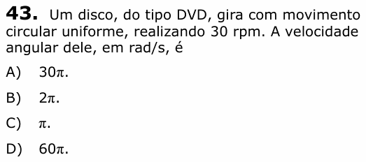 Enunciado da questão 43 de Física do UECE 2019.1