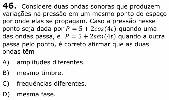 Enunciado da questão 46 de Física do UECE 2019.1