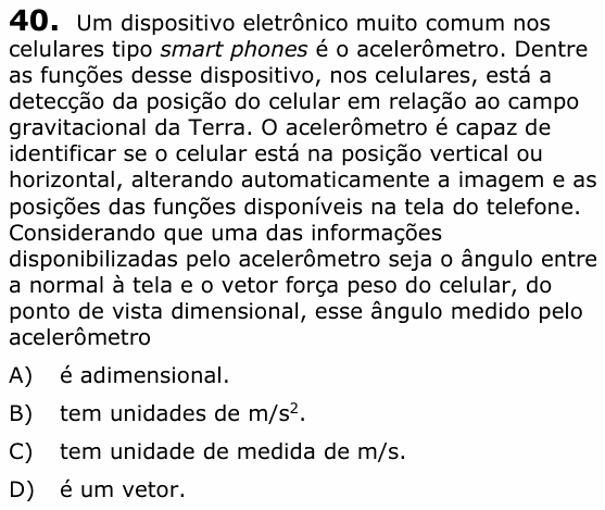 Enunciado da questão 40 de Física do UECE 2019.2
