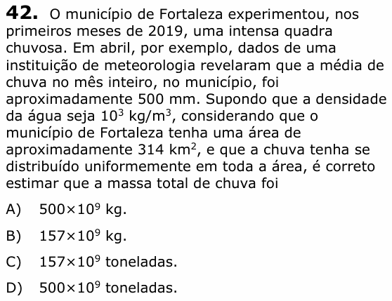 Enunciado da questão 42 de Física do UECE 2019.2