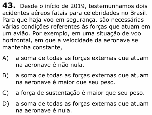 Enunciado da questão 43 de Física do UECE 2019.2