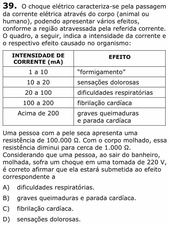 Enunciado da questão 39 de Física do UECE 2020.1
