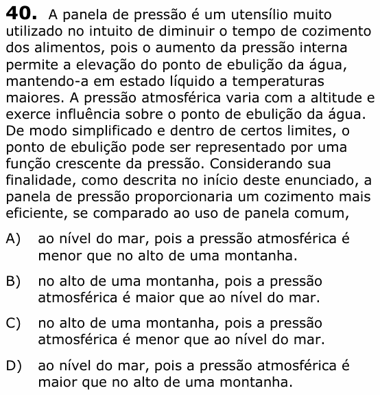 Enunciado da questão 40 de Física do UECE 2020.1