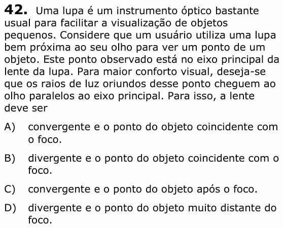 Enunciado da questão 42 de Física do UECE 2020.1