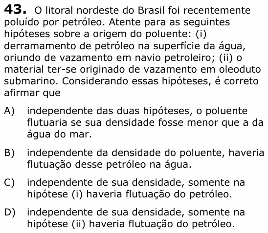 Enunciado da questão 43 de Física do UECE 2020.1