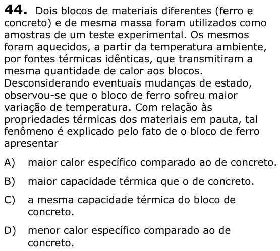Enunciado da questão 44 de Física do UECE 2020.1