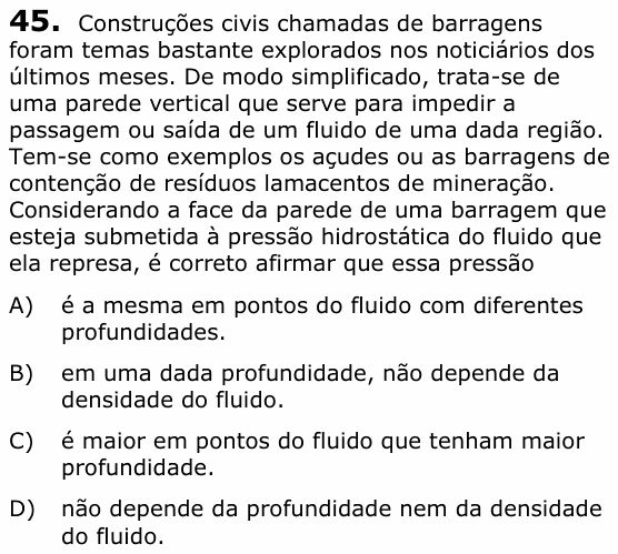 Enunciado da questão 45 de Física do UECE 2020.1