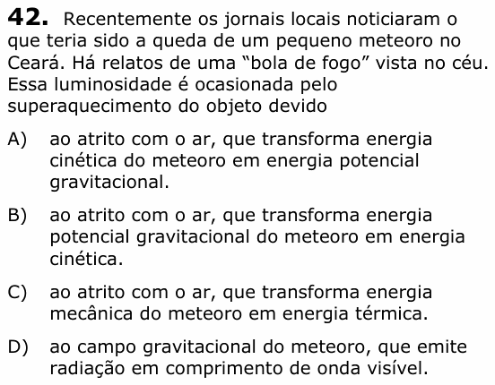 Enunciado da questão 42 de Física do UECE 2020.2