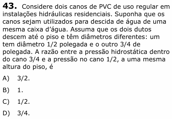 Enunciado da questão 43 de Física do UECE 2020.2