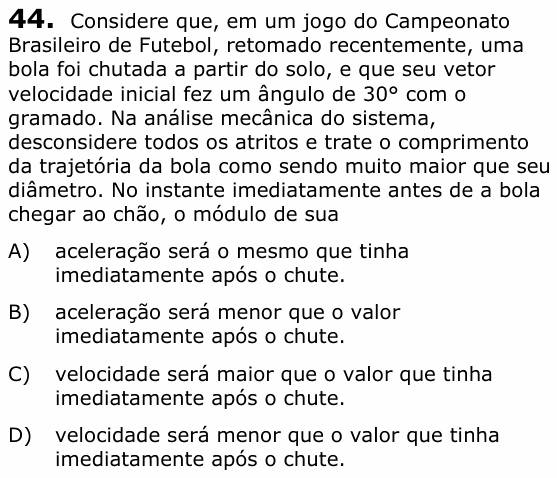 Enunciado da questão 44 de Física do UECE 2020.2