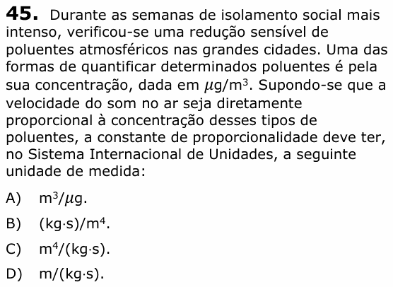 Enunciado da questão 45 de Física do UECE 2020.2