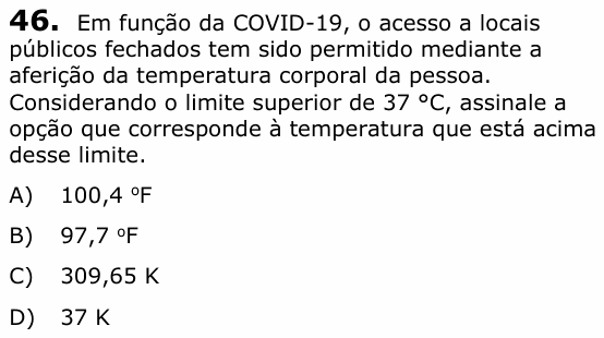 Enunciado da questão 46 de Física do UECE 2020.2