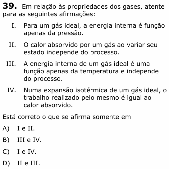 Enunciado da questão 39 de Física do UECE 2021.1