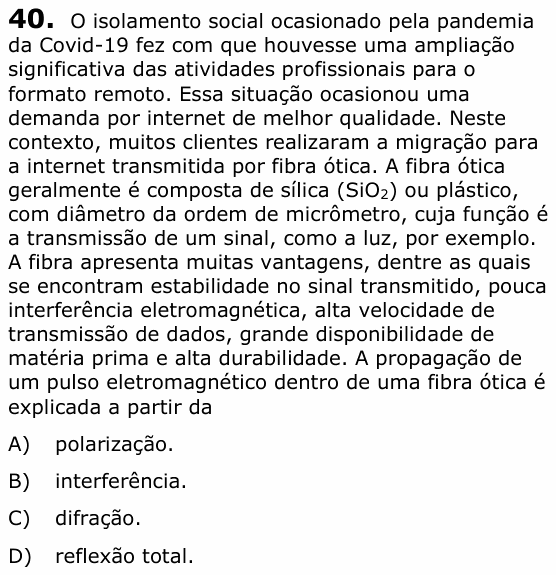 Enunciado da questão 40 de Física do UECE 2021.1