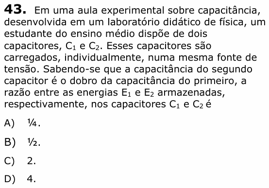 Enunciado da questão 43 de Física do UECE 2021.1