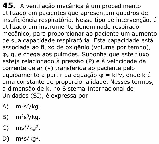 Enunciado da questão 45 de Física do UECE 2021.1