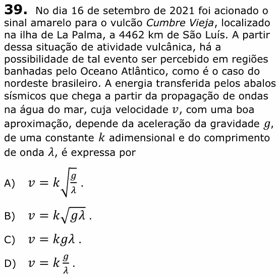 Enunciado da questão 39 de Física do UECE 2022.1