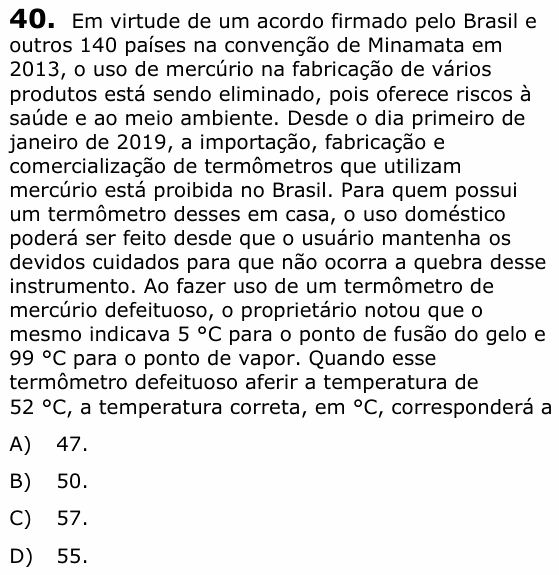 Enunciado da questão 40 de Física do UECE 2022.1