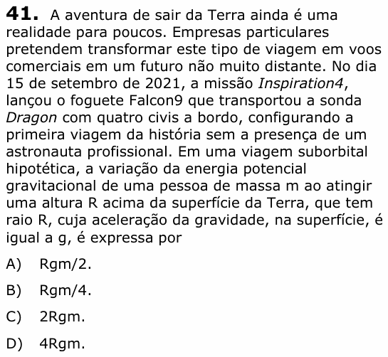 Enunciado da questão 41 de Física do UECE 2022.1