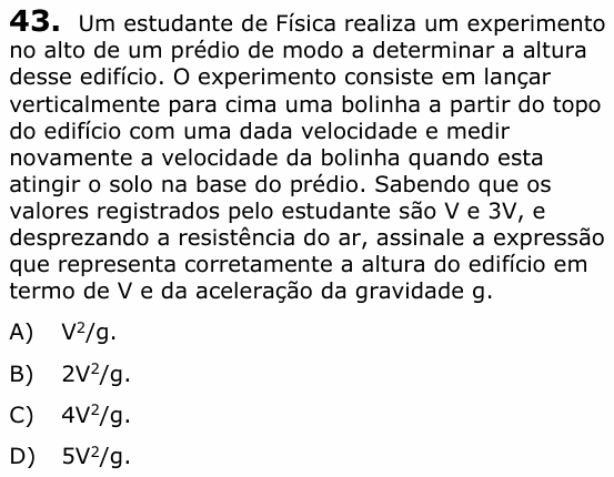 Enunciado da questão 43 de Física do UECE 2022.1