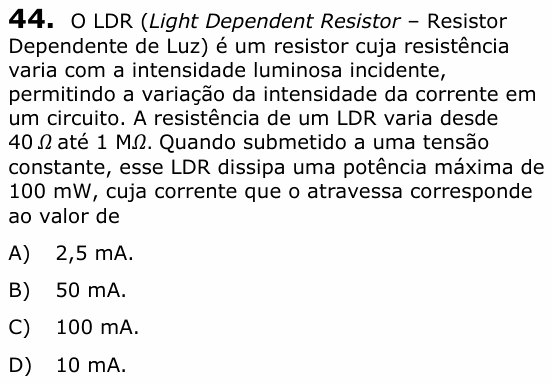 Enunciado da questão 44 de Física do UECE 2022.1