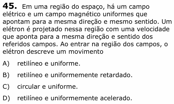 Enunciado da questão 45 de Física do UECE 2022.1