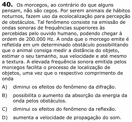 Enunciado da questão 40 de Física do UECE 2022.2