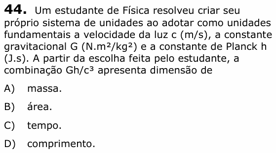 Enunciado da questão 44 de Física do UECE 2022.2
