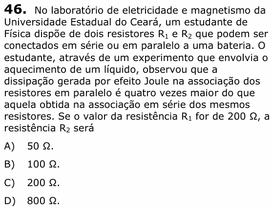 Enunciado da questão 46 de Física do UECE 2022.2