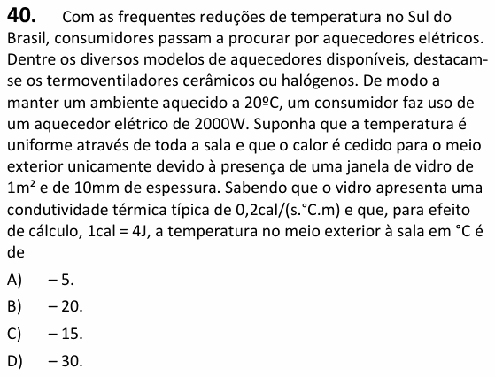 Enunciado da questão 40 de Física do UECE 2023.1