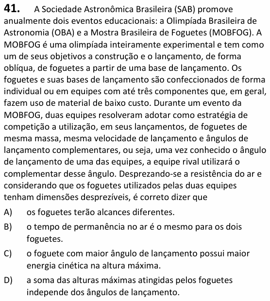 Enunciado da questão 41 de Física do UECE 2023.1