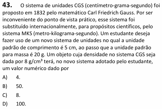 Enunciado da questão 43 de Física do UECE 2023.1